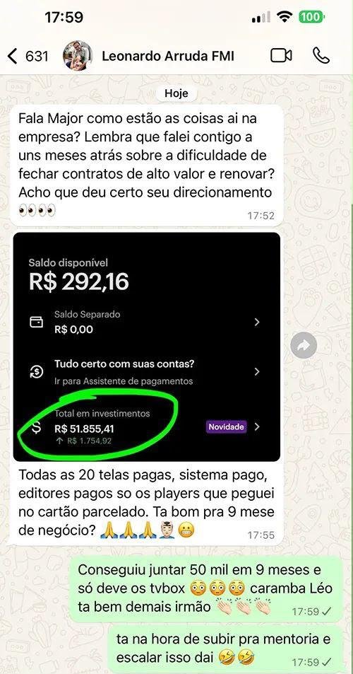 Depoimento de aluno sobre seus resultados com telas de publicidade — 2