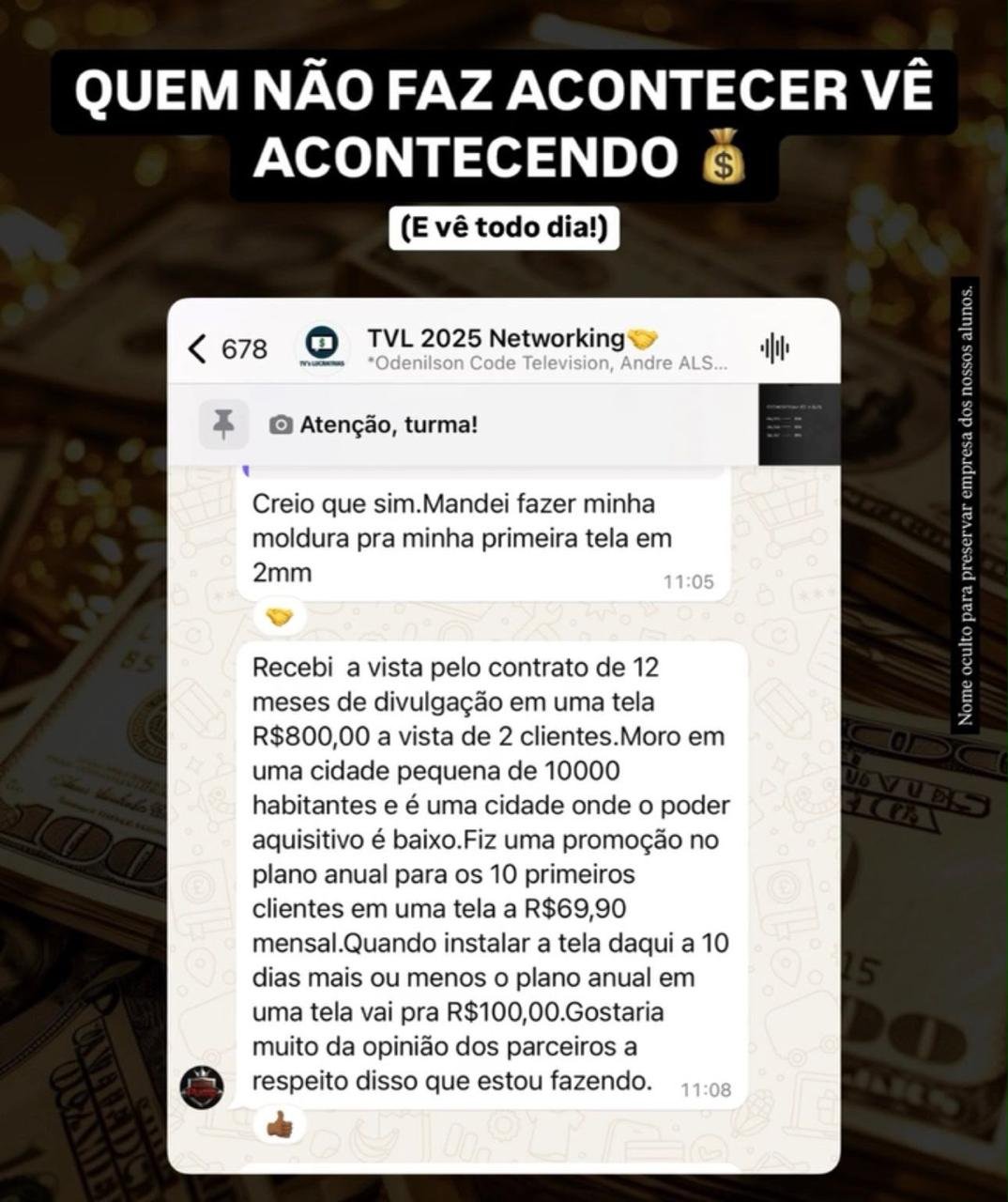 Depoimento de aluno sobre seus resultados com telas de publicidade — 3